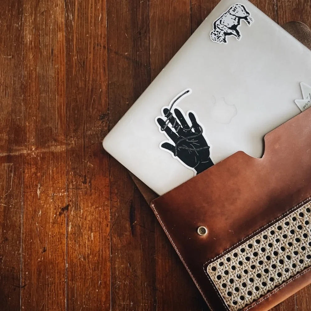 Brown Leather Folio Case with Woven Detail